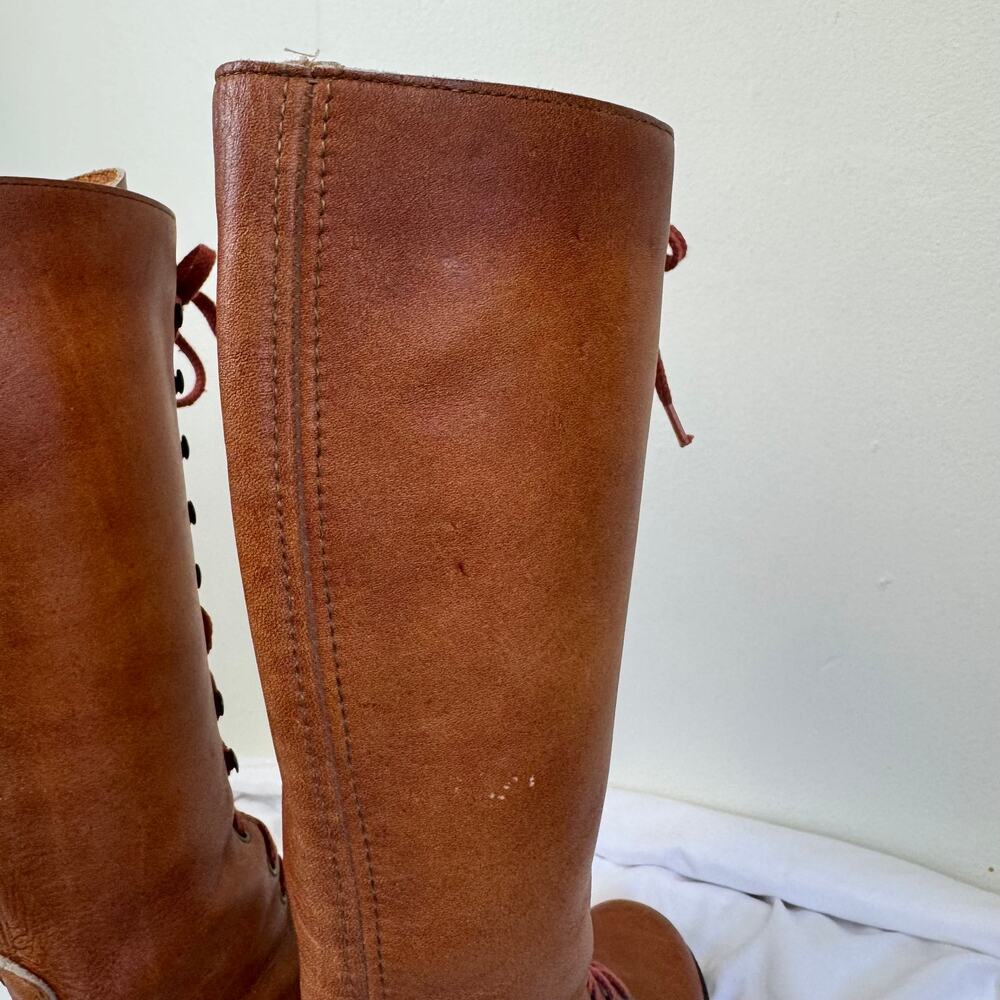 Vtg FRYE 60s 70s Women's 10 B Boots Brown Leather Lace Up Campus Stacked Heel - Picture 7 of 16